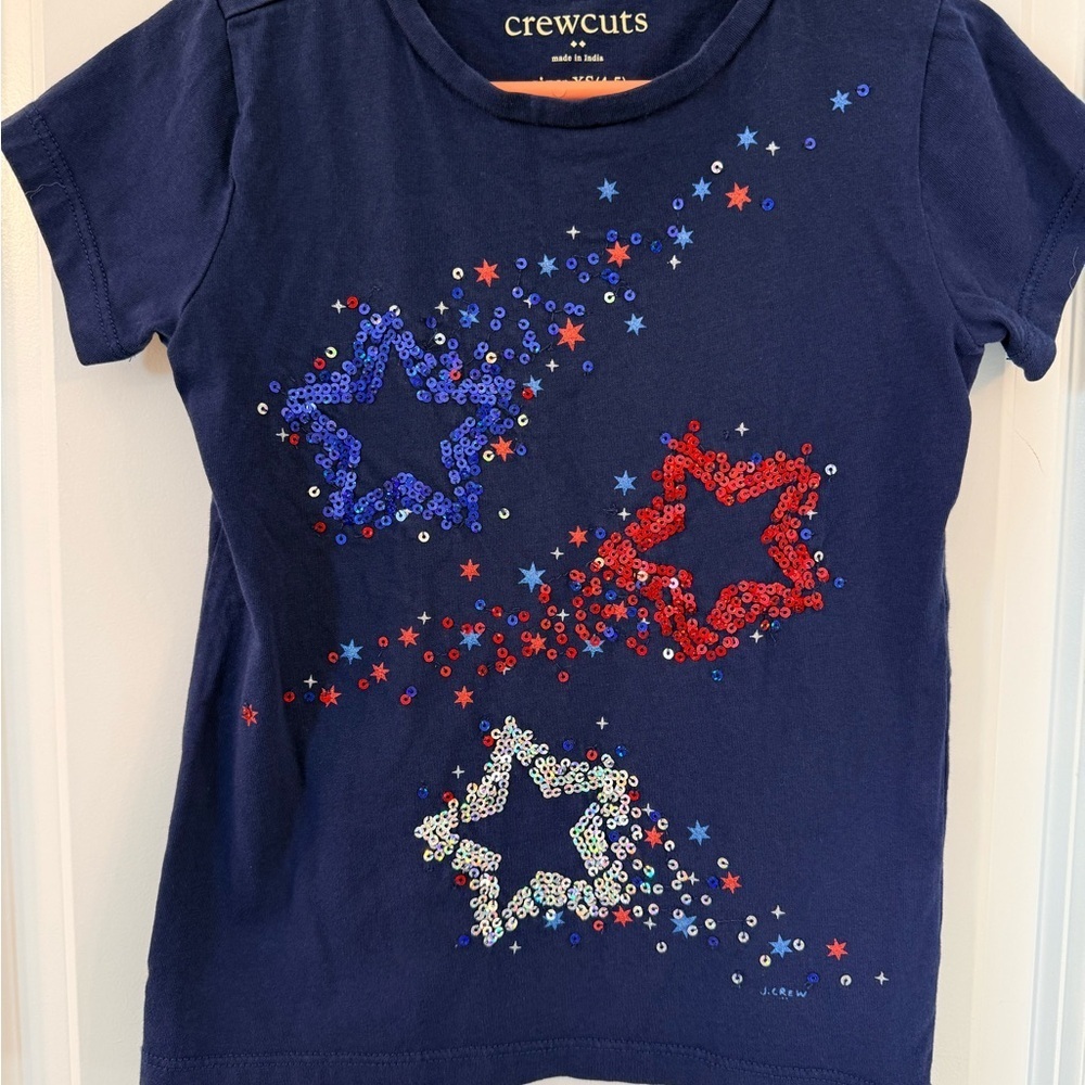 crewcuts Kids Navy Star Sequin Tee - Red, Blue & White Stars (XS-4/5) - Picture 5 of 5
